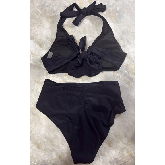 Black High Waisted Bikini Swimsuit Halter Top Two Piece Bathing Suit Women's S - Picture 7 of 10